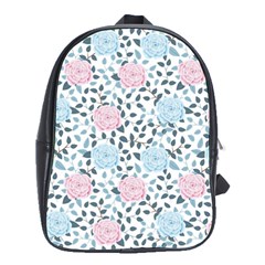 Cute Light Pink And Blue Modern Rose Pattern School Bag (large)