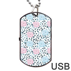 Cute Light Pink And Blue Modern Rose Pattern Dog Tag Usb Flash (one Side) by Grafftimi