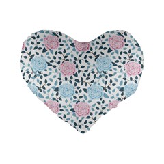 Cute Light Pink And Blue Modern Rose Pattern Standard 16  Premium Heart Shape Cushions by Grafftimi