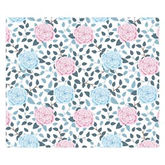 Cute Light Pink And Blue Modern Rose Pattern Double Sided Flano Blanket (Small) 