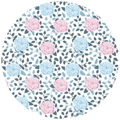 Cute Light Pink And Blue Modern Rose Pattern Wooden Puzzle Round by Grafftimi