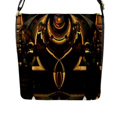 Black And Gold Abstract Line Art Pattern Flap Closure Messenger Bag (l) by CrypticFragmentsDesign