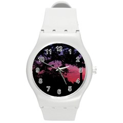 Sunset Landscape High Contrast Photo Round Plastic Sport Watch (m) by dflcprintsclothing