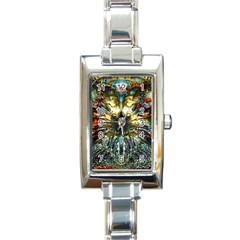 Multicolor Floral Art Copper Patina  Rectangle Italian Charm Watch by CrypticFragmentsDesign