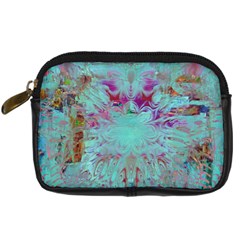 Retro Hippie Abstract Floral Blue Violet Digital Camera Leather Case by CrypticFragmentsDesign