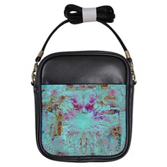 Retro Hippie Abstract Floral Blue Violet Girls Sling Bag by CrypticFragmentsDesign