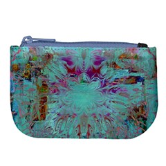 Retro Hippie Abstract Floral Blue Violet Large Coin Purse by CrypticFragmentsDesign