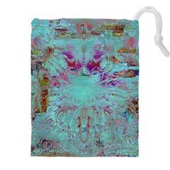 Retro Hippie Abstract Floral Blue Violet Drawstring Pouch (4xl) by CrypticFragmentsDesign