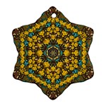 Mandala Faux Artificial Leather Among Spring Flowers Snowflake Ornament (Two Sides) Front