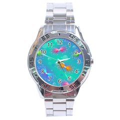 Non Seamless Pattern Blues Bright Stainless Steel Analogue Watch