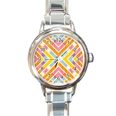 Line Pattern Cross Print Repeat Round Italian Charm Watch