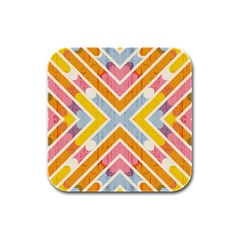 Line Pattern Cross Print Repeat Rubber Square Coaster (4 Pack) 