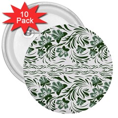 Green Leaves 3  Buttons (10 Pack)  by Eskimos