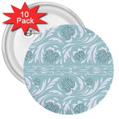 Blue Ornament 3  Buttons (10 Pack)  by Eskimos