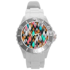 Abstract Triangle Tree Round Plastic Sport Watch (l)