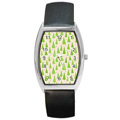 Christmas Green Tree Barrel Style Metal Watch