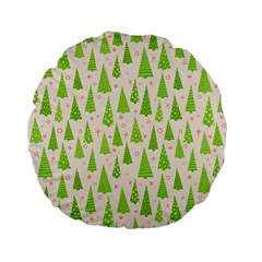 Christmas Green Tree Standard 15  Premium Flano Round Cushions