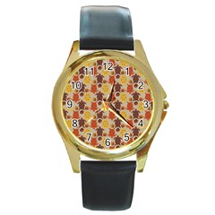 Sea Turtle Sea Life Pattern Round Gold Metal Watch