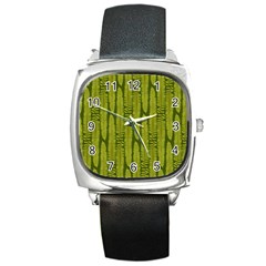 Fern Texture Nature Leaves Square Metal Watch