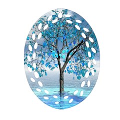 Crystal Blue Tree Oval Filigree Ornament (two Sides) by icarusismartdesigns