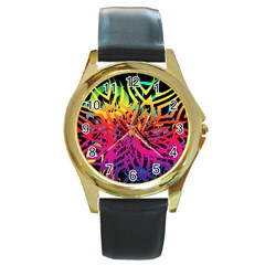 Abstract Jungle Round Gold Metal Watch by icarusismartdesigns