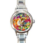 Tiger In The Jungle Round Italian Charm Watch Front