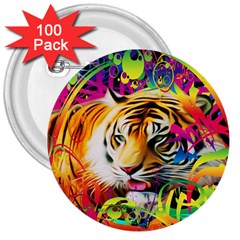 Tiger In The Jungle 3  Buttons (100 Pack)  by icarusismartdesigns
