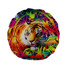 Tiger In The Jungle Standard 15  Premium Flano Round Cushions