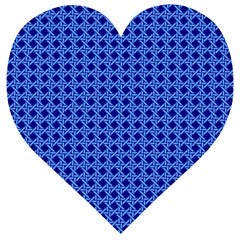 Basket Weave Basket Pattern Blue Wooden Puzzle Heart by Dutashop