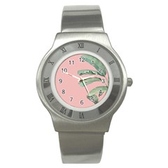 Banana Leaf On Pink Stainless Steel Watch by goljakoff