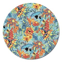 Flowers And Butterfly Magnet 5  (round) by goljakoff