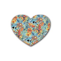 Flowers and butterfly Rubber Coaster (Heart) 