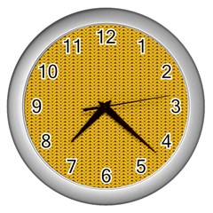 Yellow Knitted Pattern Wall Clock (silver) by goljakoff