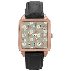 Flowers Leaves  Floristic Pattern Rose Gold Leather Watch  by SychEva