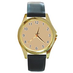 Color Tan Round Gold Metal Watch by Kultjers