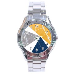 Abstrait Triangles Jaune/bleu/gris Stainless Steel Analogue Watch by kcreatif