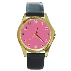 Color Pale Violet Red Round Gold Metal Watch