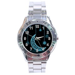 Moon Star Neon Wallpaper Stainless Steel Analogue Watch