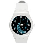 Moon Star Neon Wallpaper Round Plastic Sport Watch (M) Front