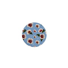 Delicate Hibiscus Flowers On A Blue Background 1  Mini Buttons by SychEva