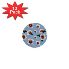 Delicate Hibiscus Flowers On A Blue Background 1  Mini Buttons (10 Pack)  by SychEva