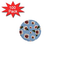 Delicate Hibiscus Flowers On A Blue Background 1  Mini Buttons (100 Pack)  by SychEva