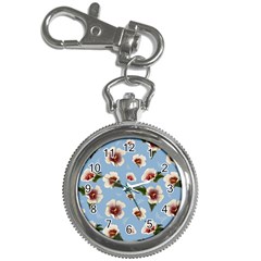 Delicate Hibiscus Flowers On A Blue Background Key Chain Watches by SychEva