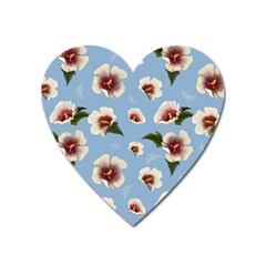 Delicate Hibiscus Flowers On A Blue Background Heart Magnet by SychEva