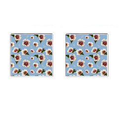 Delicate Hibiscus Flowers On A Blue Background Cufflinks (square) by SychEva