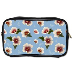 Delicate Hibiscus Flowers On A Blue Background Toiletries Bag (two Sides) by SychEva