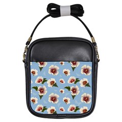 Delicate Hibiscus Flowers On A Blue Background Girls Sling Bag by SychEva