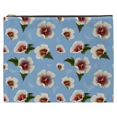 Delicate Hibiscus Flowers On A Blue Background Cosmetic Bag (xxxl)
