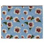 delicate hibiscus flowers on a blue background Cosmetic Bag (XXXL) Front