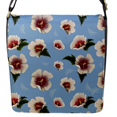 Delicate Hibiscus Flowers On A Blue Background Flap Closure Messenger Bag (s) by SychEva